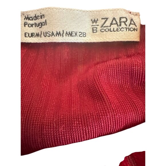 2/$15 ZARA Red Berry Medium Velvet Long Sleeve Ribbed Top Elastic Waist - Picture 3 of 13
